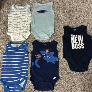 3-6 month sleeveless bundle of 5 onesies